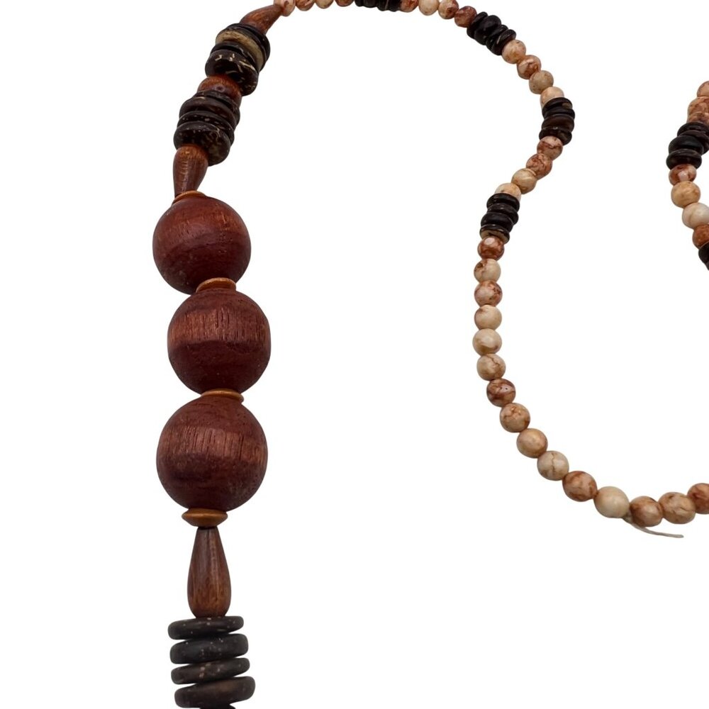 Chunky 27" Boho Wood Coconut Shell Statement Necklace Tribal Throw Over Festival - Picture 7 of 9